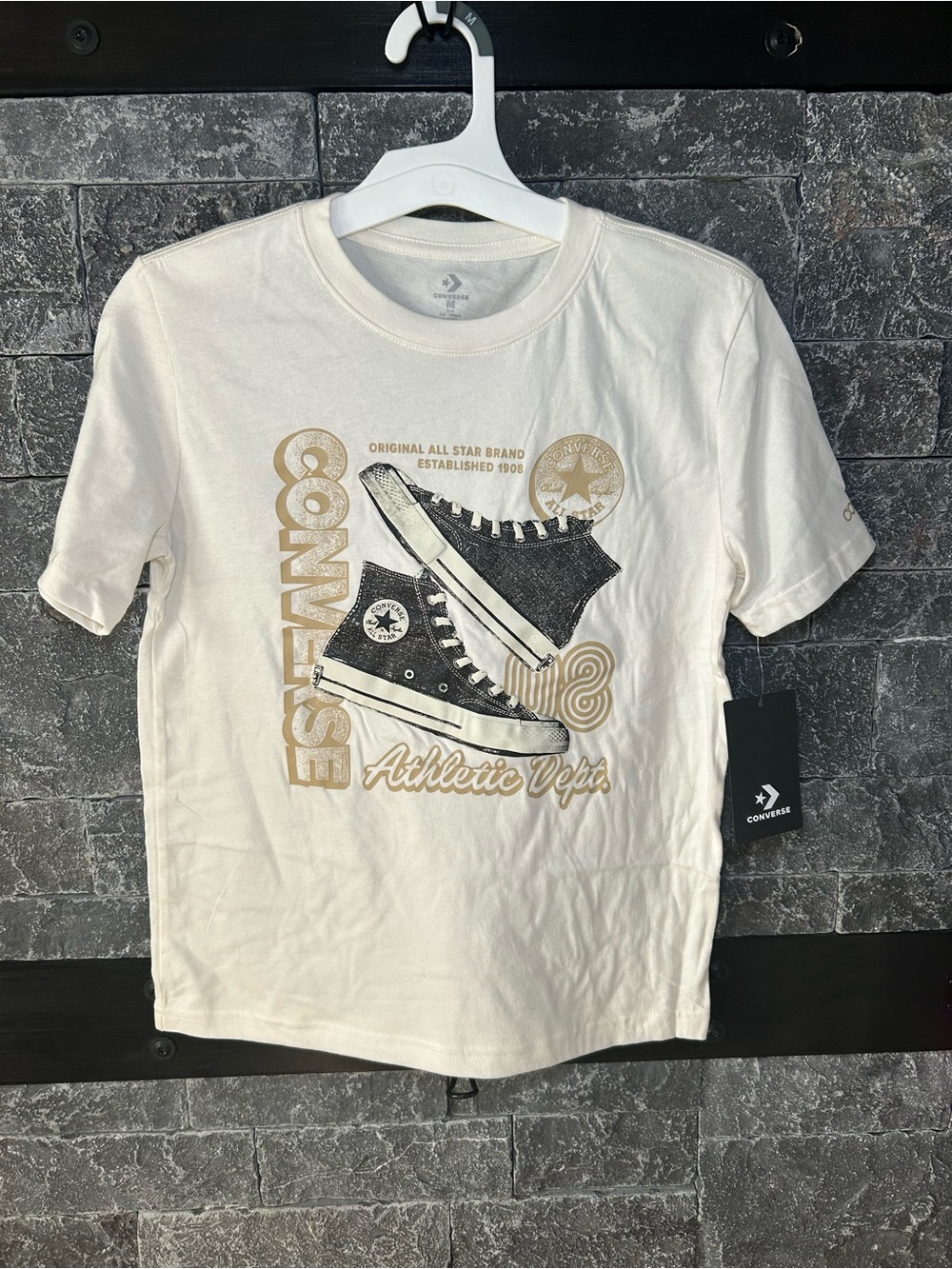 Converse Boys White Graphic Tee with Black Sneaker Print